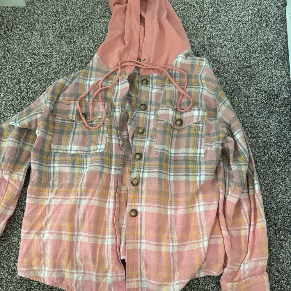 Plaid Pink Hooded  Jacket